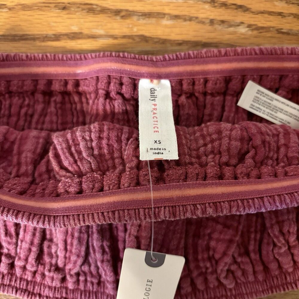 Anthropologie Daily Practice XS Strapless Bandeau Maroon Bodice Cotton Cropped - Picture 2 of 3